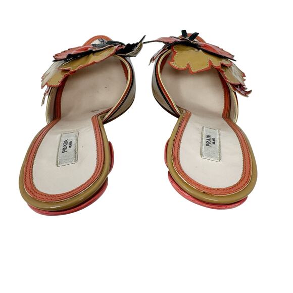 PRADA Red Tan Vintage Flower Heels Mules Spring 2008 Fairy Collection EU 37.5 - Picture 5 of 10